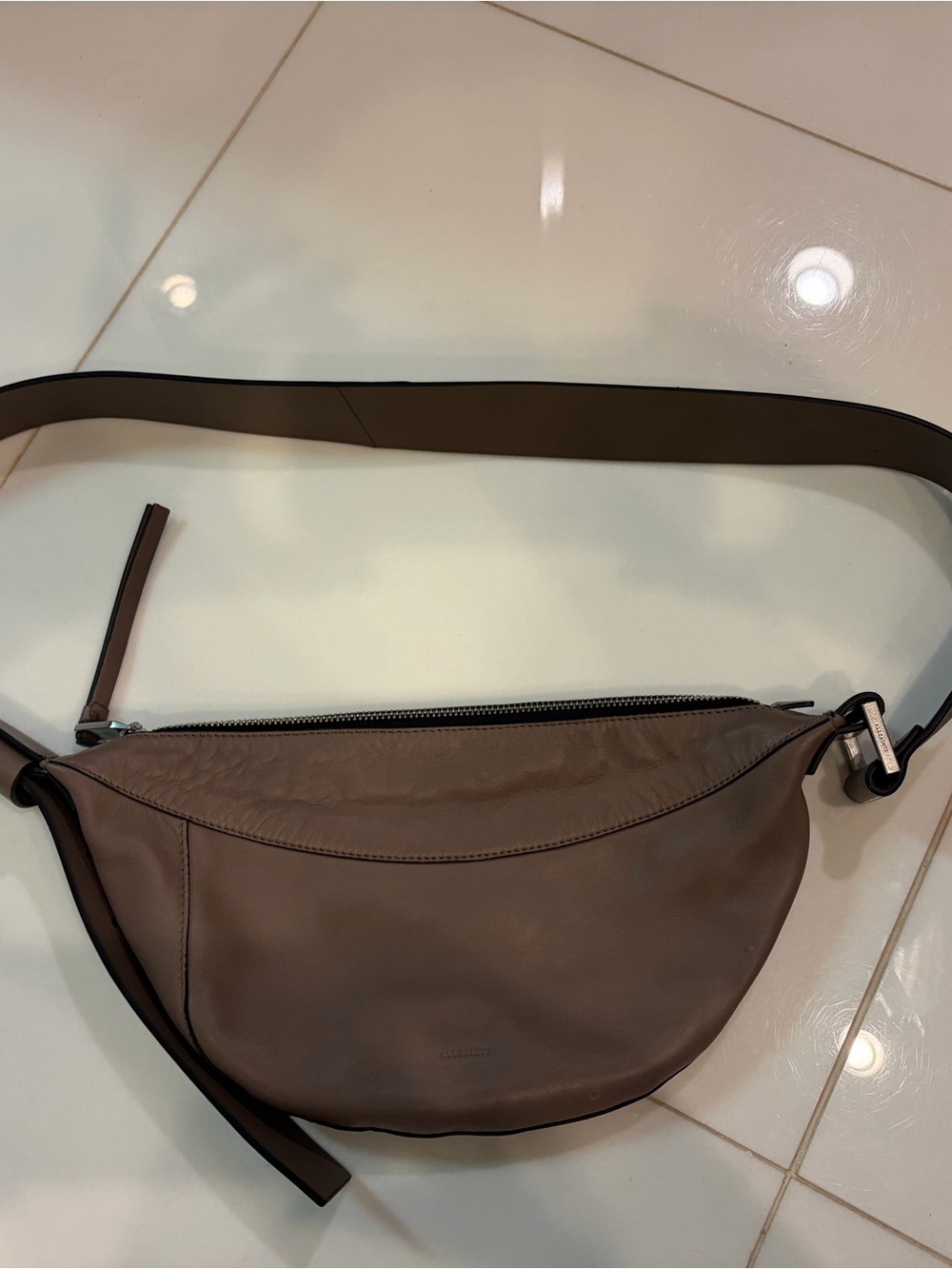 All Saints clay-colored Leather Crossbody sling Bag